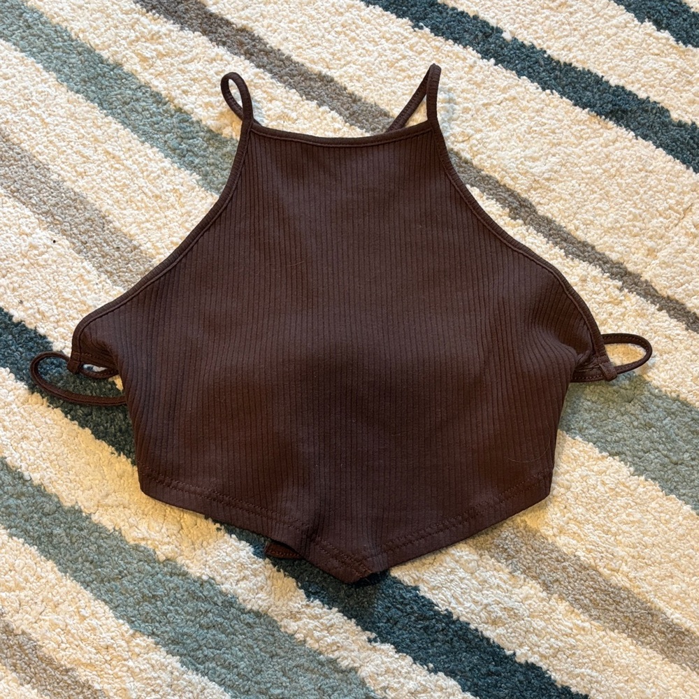 SHEIN Dark Brown Ribbed Crop Top
